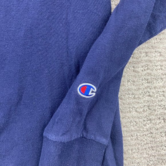 Champion Shirt Women Small S Navy Blue Long Sleeve Spell Out Graphic T-Shirt - Picture 3 of 11